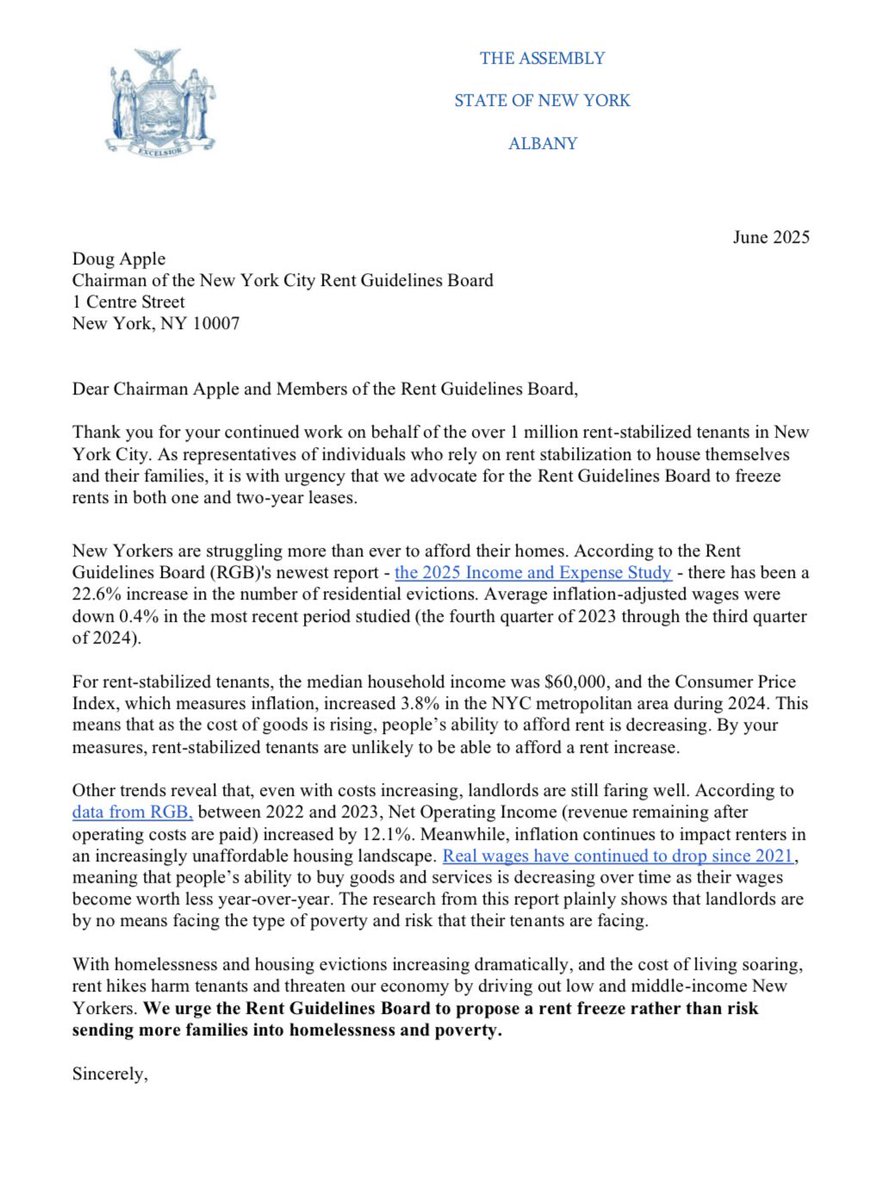 HarveyforNY's tweet photo. Presented my letter, co-signed by 20 Assembly Members representing NYC calling for a rent freeze today at the final Rent Guidelines Board Hearing. When I was a member of the RGB, I led the effort for the 1st and 2nd rent freezes in NYC history. https://t.co/YjlrIENle7