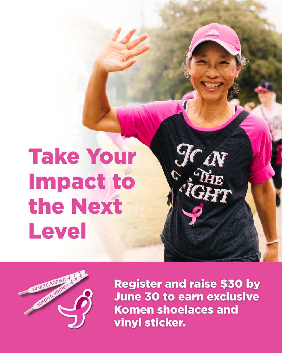 We’re coming into the homestretch of our June Fundraising Challenge!

Register and raise $30 by 6/30 for your local MORE THAN PINK Walk, Race for the Cure or the virtual Walk Where You Are, and you’ll earn pink Komen gear as a token of our appreciation. bit.ly/3SMf8Rm