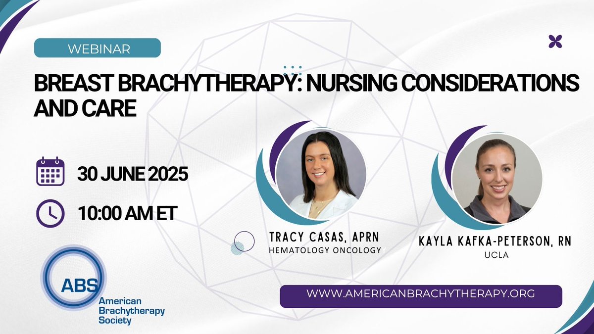 AmericanBrachy's tweet image. 📢 Join us for the first ABS Nursing Webinar on breast #brachytherapy! Gain practical, #Nursing -specific insights into this powerful treatment—perfect for #nurses, clinicians, and healthcare professionals. bit.ly/4agtqSq #Brachytherapy #ThisIsBrachytherapy