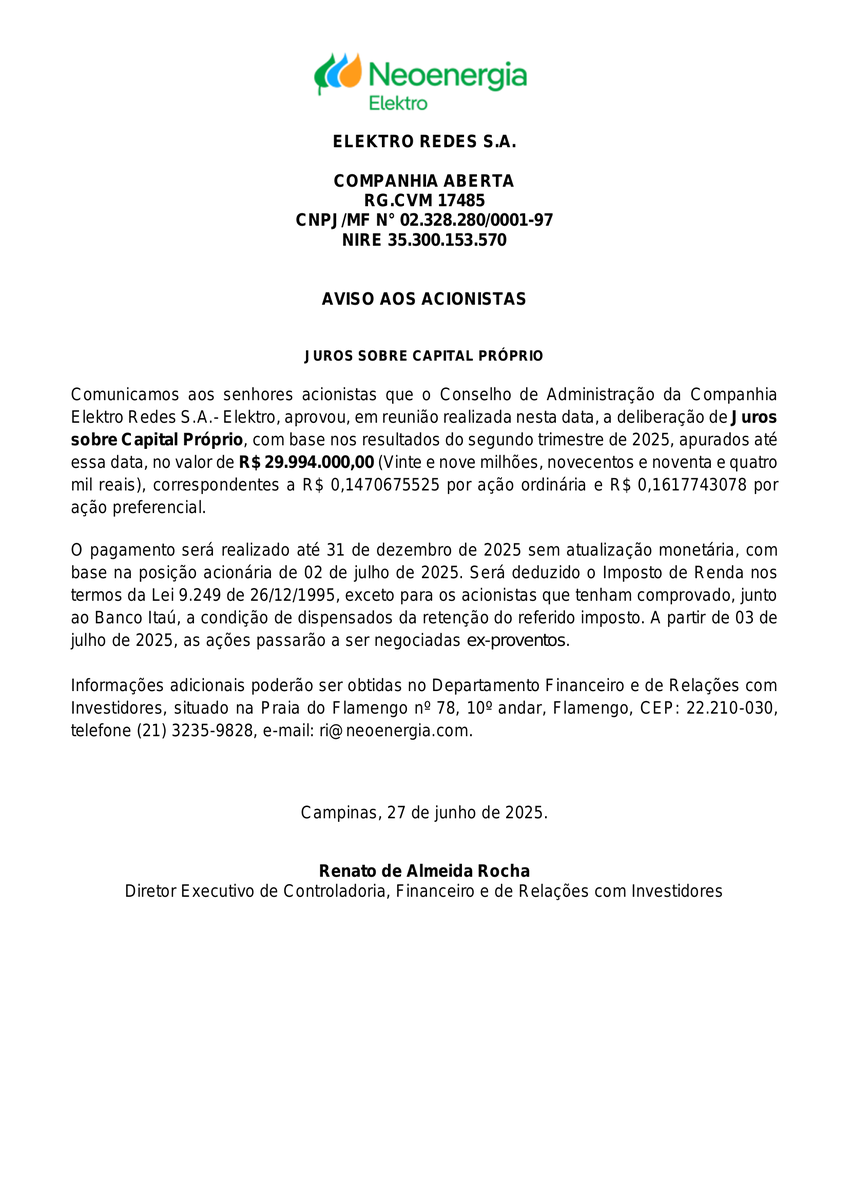 CalixtoCapital's tweet photo. #EKTR4 | ELEKTRO | Aviso aos Acionistas https://t.co/SmBYZEwS2S