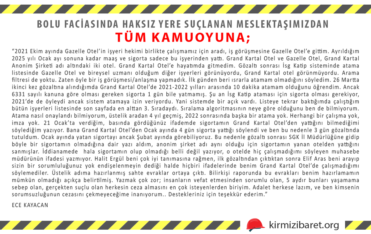 Bolu faciası davasında haksız yere suçlanan meslektaşımızdan tüm kamuoyuna mesaj var. Adaletin yerine gelmesi için vereceği hukuk mücadelesinde kendisine sonuna kadar destek olmaya devam edecek ve beraat kararını yine buradan paylaşacağız.