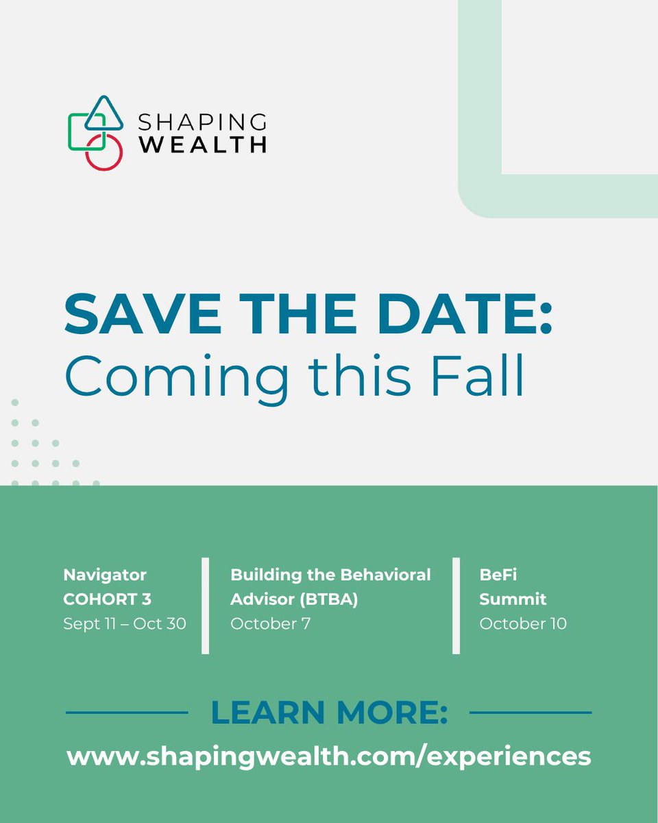 🍂 Fall is for fresh starts.

Our signature programs return this Sept &amp; Oct—helping financial professionals grow with purpose &amp; connection.

Sign-up here: shapingwealth.com/experiences