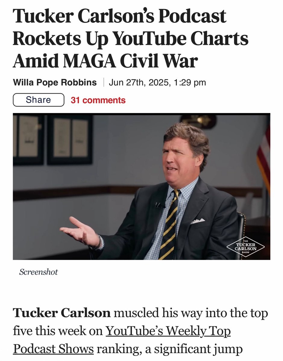 msfreund's tweet image. In case you’re wondering why @TuckerCarlson has been obsessed with #Israel, bashed @SenTedCruz &amp;amp; @marklevinshow and tried to spark a #MAGA civil war, it all comes down to getting more clicks, views and $$$…..