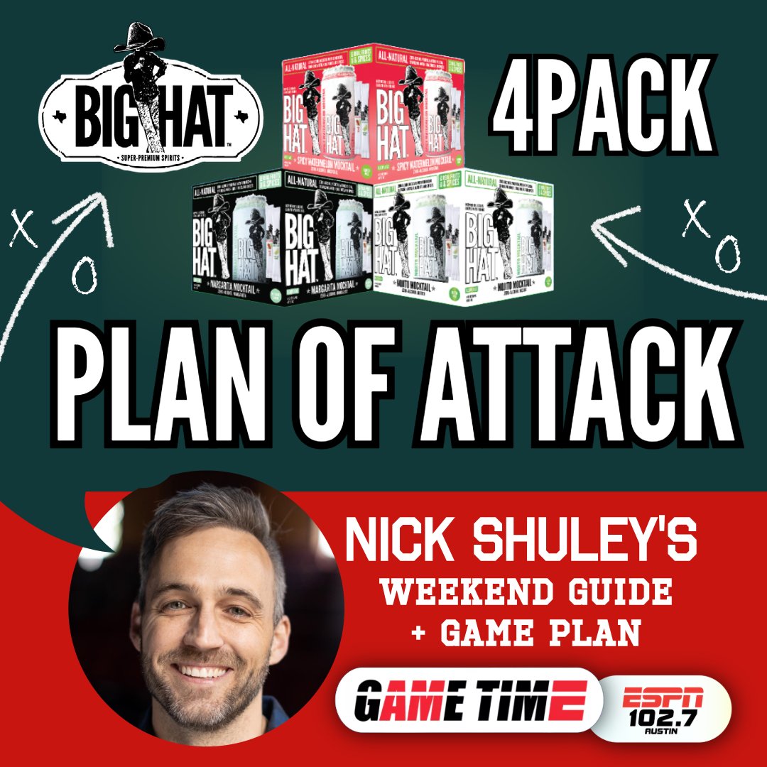 ESPN Austin (@1027espn) on Twitter photo The Big Hat 4Pack, Plan of Attack is live on our website! Check out the list of things to do this weekend in Austin and make a PLAN OF ATTACK with our friend <a href="/NickShuley/">Nick Shuley</a> during <a href="/GameTimeATX/">Game Time - 102.7 ESPN Austin</a> on Thursday mornings:
1027espn.com/espn-austin-sp… The Big Hat 4Pack, Plan of Attack is live on our website! Check out the list of things to do this weekend in Austin and make a PLAN OF ATTACK with our friend <a href="/NickShuley/">Nick Shuley</a> during <a href="/GameTimeATX/">Game Time - 102.7 ESPN Austin</a> on Thursday mornings:
1027espn.com/espn-austin-sp…
