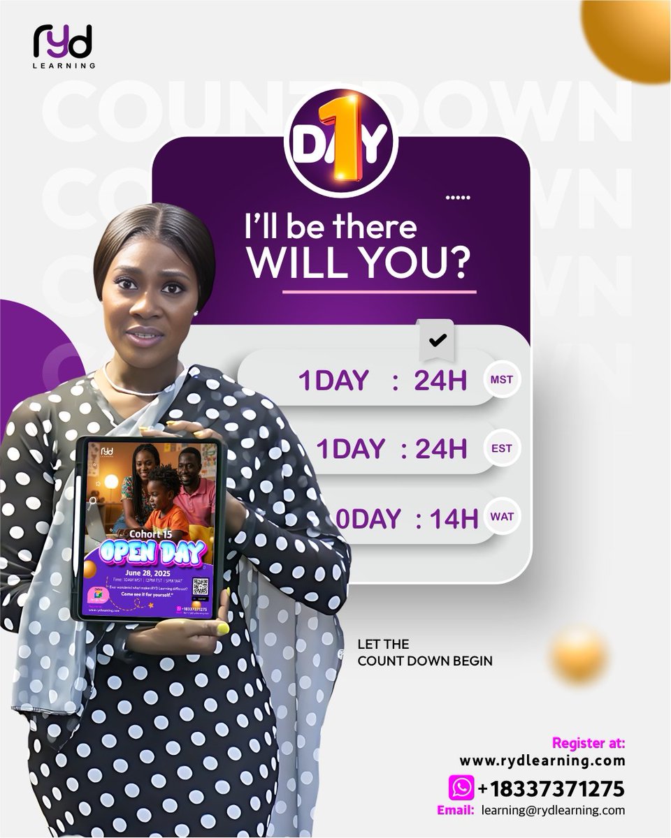 rydLearning's tweet image. Join our amazing parents at the Open Day for Cohort 15 happening tomorrow 10AM MST | 12PM EST | 5PM WAT. 

It promises to answer every question you have on enrolling your kids for the RYD Learning Cohort 15.  Here’s the link 👉 tinyurl.com/RYDOpenday