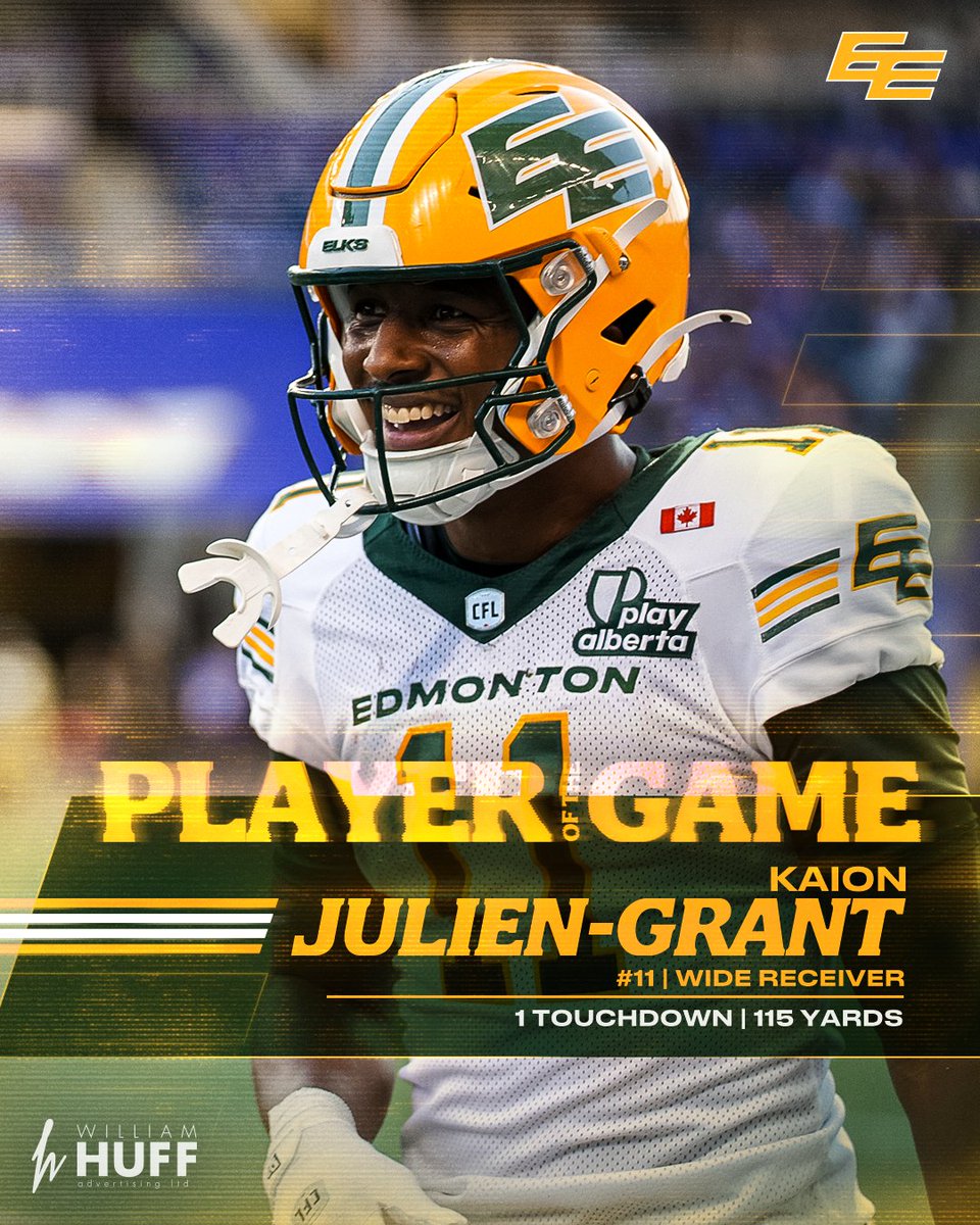 Edmonton Elks (@goelks) on Twitter photo After racking up 115 yards and a TD in last night's game, WR Kaion Julien-Grant is this week's player of the game!
Follow <a href="/GoElks/">Edmonton Elks</a> + <a href="/William_Huff/">William Huff</a> and like this post for a chance to score a printed canvas of POTG KJG!
#GoElks x <a href="/William_Huff/">William Huff</a> After racking up 115 yards and a TD in last night's game, WR Kaion Julien-Grant is this week's player of the game!
Follow <a href="/GoElks/">Edmonton Elks</a> + <a href="/William_Huff/">William Huff</a> and like this post for a chance to score a printed canvas of POTG KJG!
#GoElks x <a href="/William_Huff/">William Huff</a>