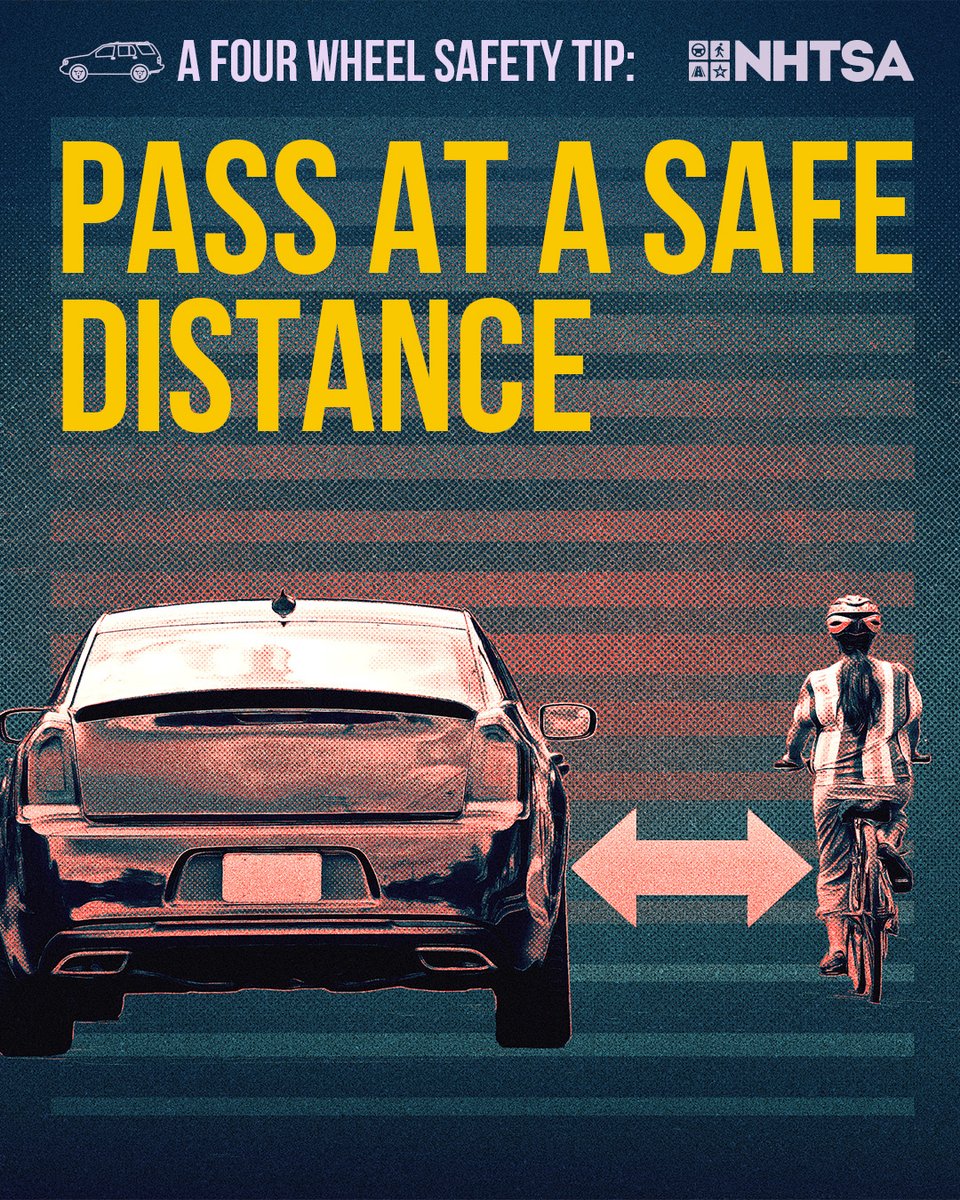 TNHSO's tweet image. Tennessee law requires drivers to give 3 feet of space when passing people walking or biking. If 3 feet isn’t possible, change lanes or slow down and be prepared to stop until you can pass safely. tntrafficsafety.org/bike-ped #ShareTheRoad