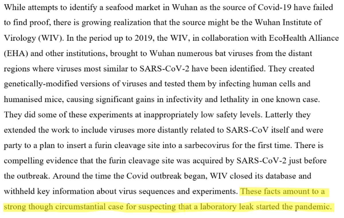 "The preponderance of evidence suggests that the Covid-19 pandemic began as a result of a research accident". New paper by <a href="/mattwridley/">Matt Ridley</a> and <a href="/vdmerwex/">Anton van der Merwe</a>