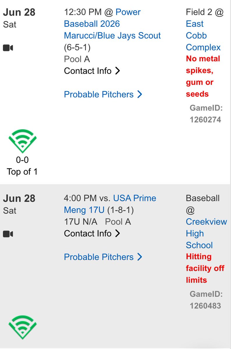 Owen (@opxz22) on Twitter photo Game from today got pushed back to tomorrow at 12:30, East Cobb Field 2. Followed by a game at 4 PM Creekview High School.
<a href="/BaseballU/">Baseball U ®</a> <a href="/BaseballUCT/">Baseball U CT</a> <a href="/TaftVBaseball/">Taft Baseball</a> Game from today got pushed back to tomorrow at 12:30, East Cobb Field 2. Followed by a game at 4 PM Creekview High School.
<a href="/BaseballU/">Baseball U ®</a> <a href="/BaseballUCT/">Baseball U CT</a> <a href="/TaftVBaseball/">Taft Baseball</a>