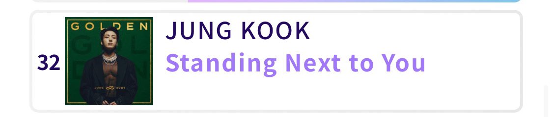 No 32, request #StandingNextToYou daily

Create more accts now (Google/Apple/Sign up with email) so we are ready for new songs. 

🔗 usen.oshireq.com/song/6310553
