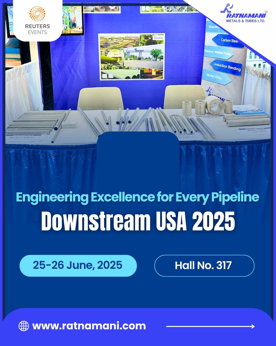 RMTLOfficial's tweet image. (Part 1/2)

Powering progress at Downstream USA 2025! Ratnamani Metals and Tubes showcased cutting-edge stainless steel &amp;amp; alloy piping solutions, driving performance in the downstream sector.

#Downstream2025 #EngineeringInnovation #OilAndGasSolutions #HoustonEvent