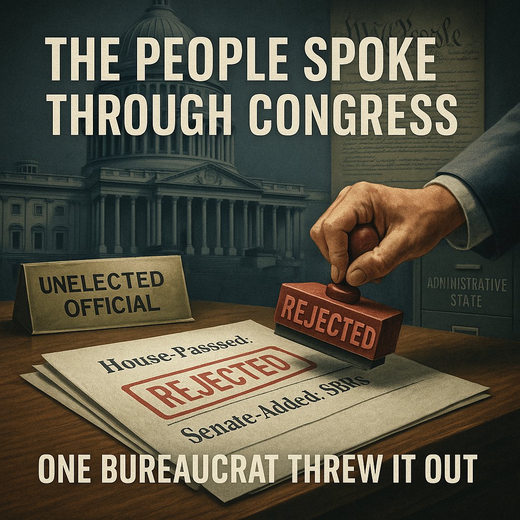 We got suppressor deregulation through the House. 

The Senate added SBRs. 

Now one bureaucrat throws it out? This is not how a republic works.
