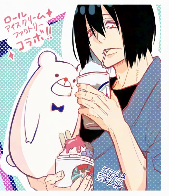 ぎゃー！
アイスにぬいぐるみ！(等身)
しかもストローですって！？(ミニ)
盛り合わせると⋯こう?