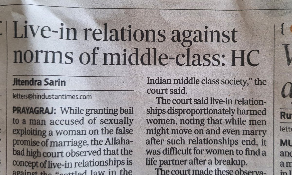Judgments should be passed based on laws laid down by the Penal code not morality. 
How does a HC judge decide "norms of middle class"?