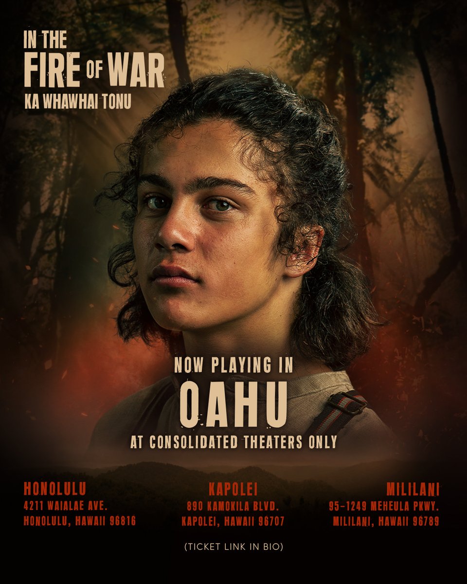 Today! | IN THE FIRE OF WAR visits OAHU 🌺
(NOW - JULY 4) 🔗 TICKETS IN BIO
indicanpictures.com/screenings
ONLY at Consolidated Theaters.
#KaWhawhaiTonu #inthefireofwar #hawaii #honolulu #maori #kapolei #mililani⁩