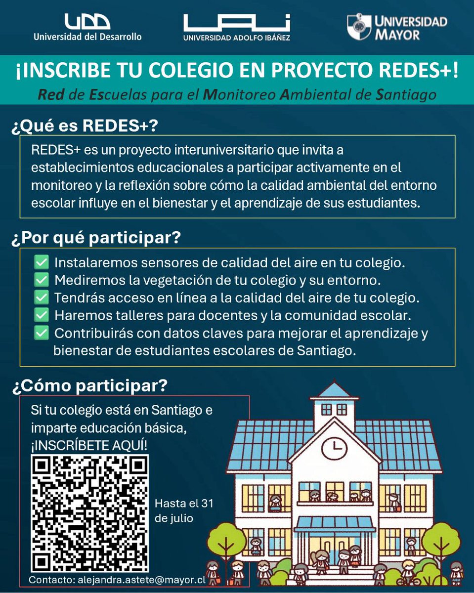 ¡Atención colegios de Santiago! 🏫 ¿Quieren ser parte de un proyecto innovador que mejora la calidad del aire y el bienestar de sus estudiantes?