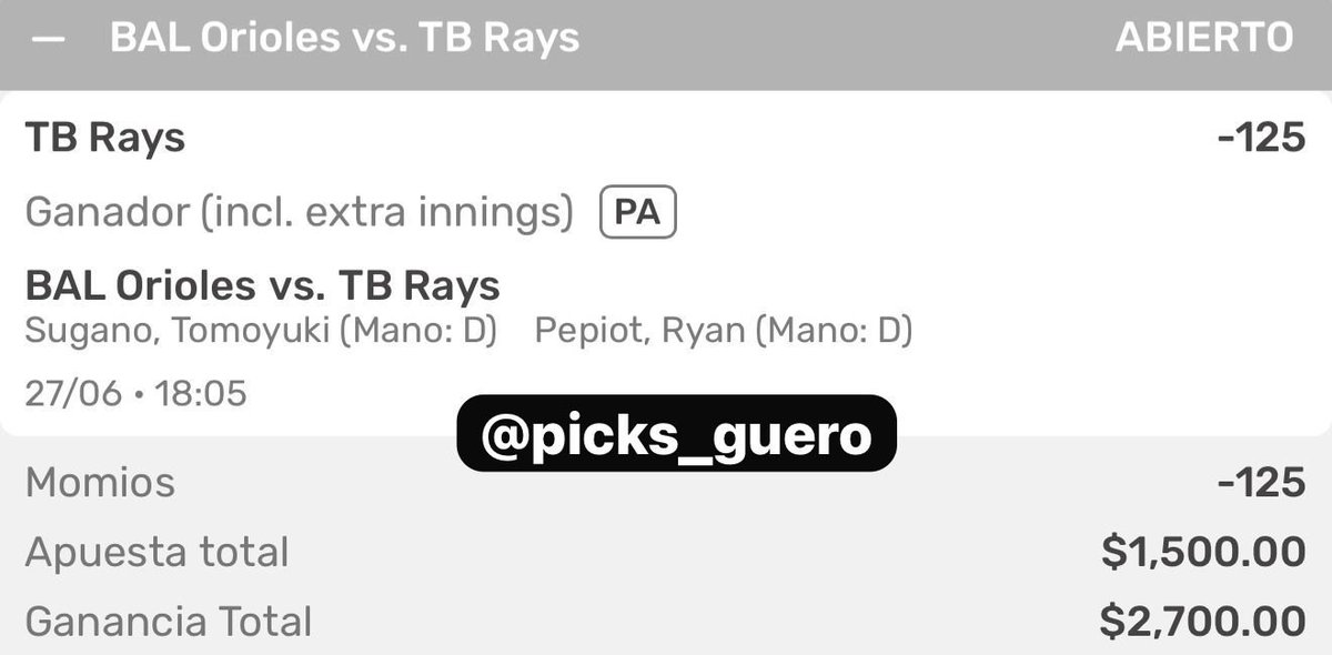 🚨 PICK DEL GÜERO 🚨

Tampa Bay #Rays: WIN (-125) ⚾️

A DARLE! 👊🏼 #GueroPicks 💰 #MLB #FREEPICK