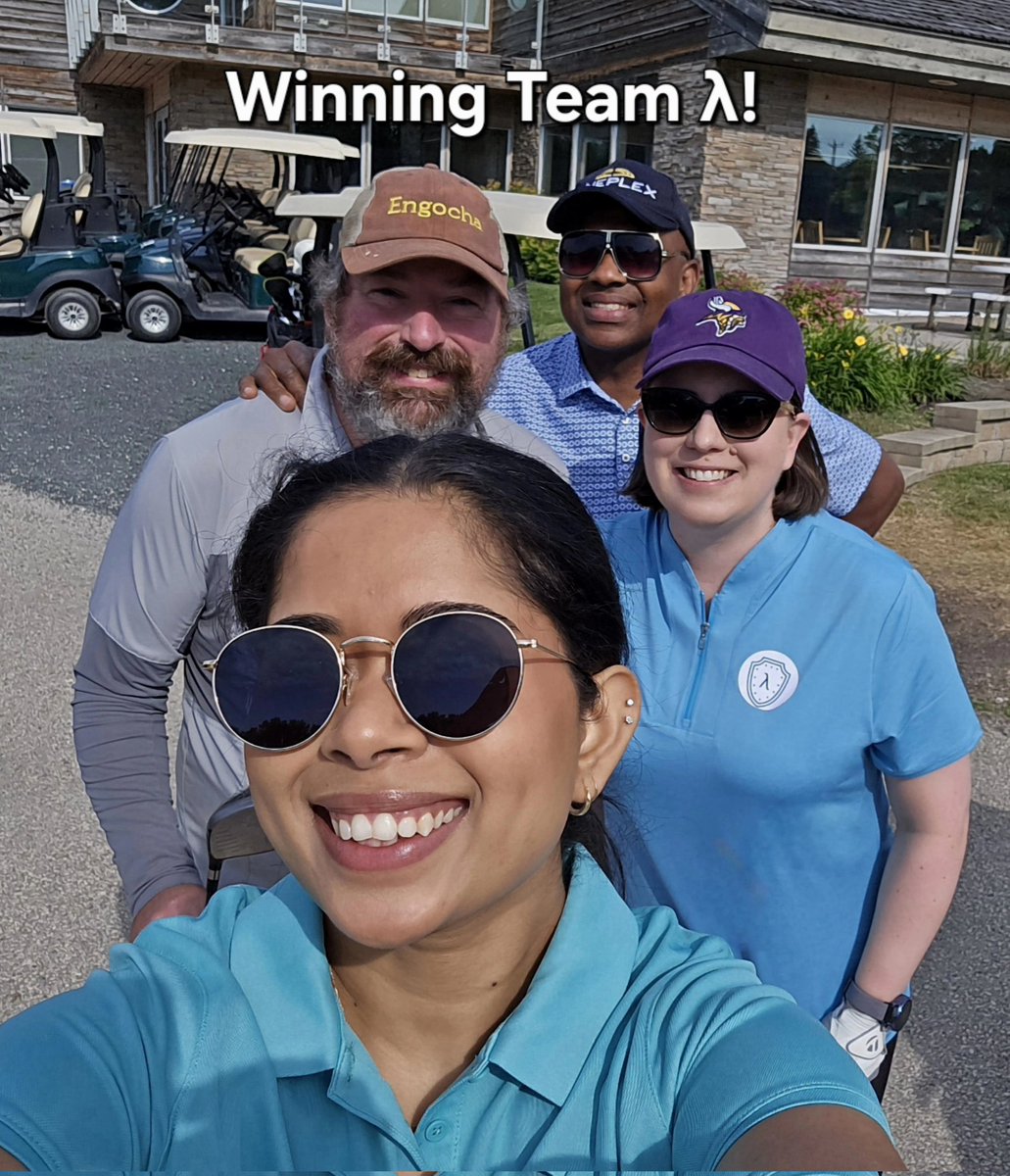 drdeannasanter's tweet image. Amazing time golfing with @umanitoba #Immunology friends &amp;amp; colleagues! 
My team #lambda (#IFNL) wins by 1 shot maybe because of our good luck team stickers, but some key shots by Lyle &amp;amp; Jude at the end 😉
Thanks to everyone for joining us for the 4th annual outing 🙏🏻
