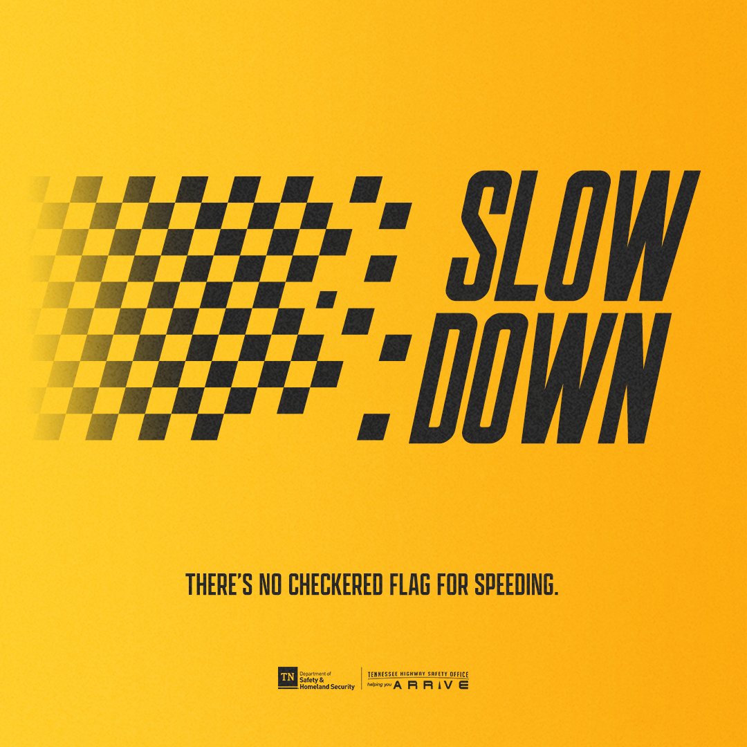 TNHSO's tweet image. Speeding wastes more gas, lowers vehicle control, reduces the effectiveness of vehicle safety features like seat belts, and puts everyone on the road in danger. There are no winners when it comes to speeding. #SlowDownTN
