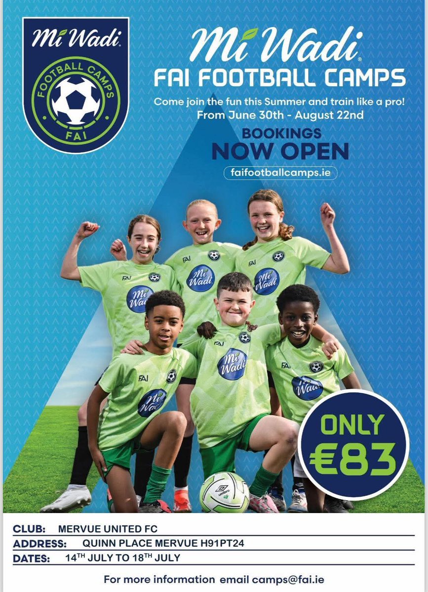 🚨 FAI Football Camps - Book Now🚨

bookings.faifootballcamps.ie/s/login/SelfRe…

FAI Football Camps in Mervue United 14th July to 18th July⏳⚽

Don’t let your child miss out on an unforgettable summer of football, fun, and friendship 

Limited places left:
⏱️ Spaces filling FAST - secure your spot