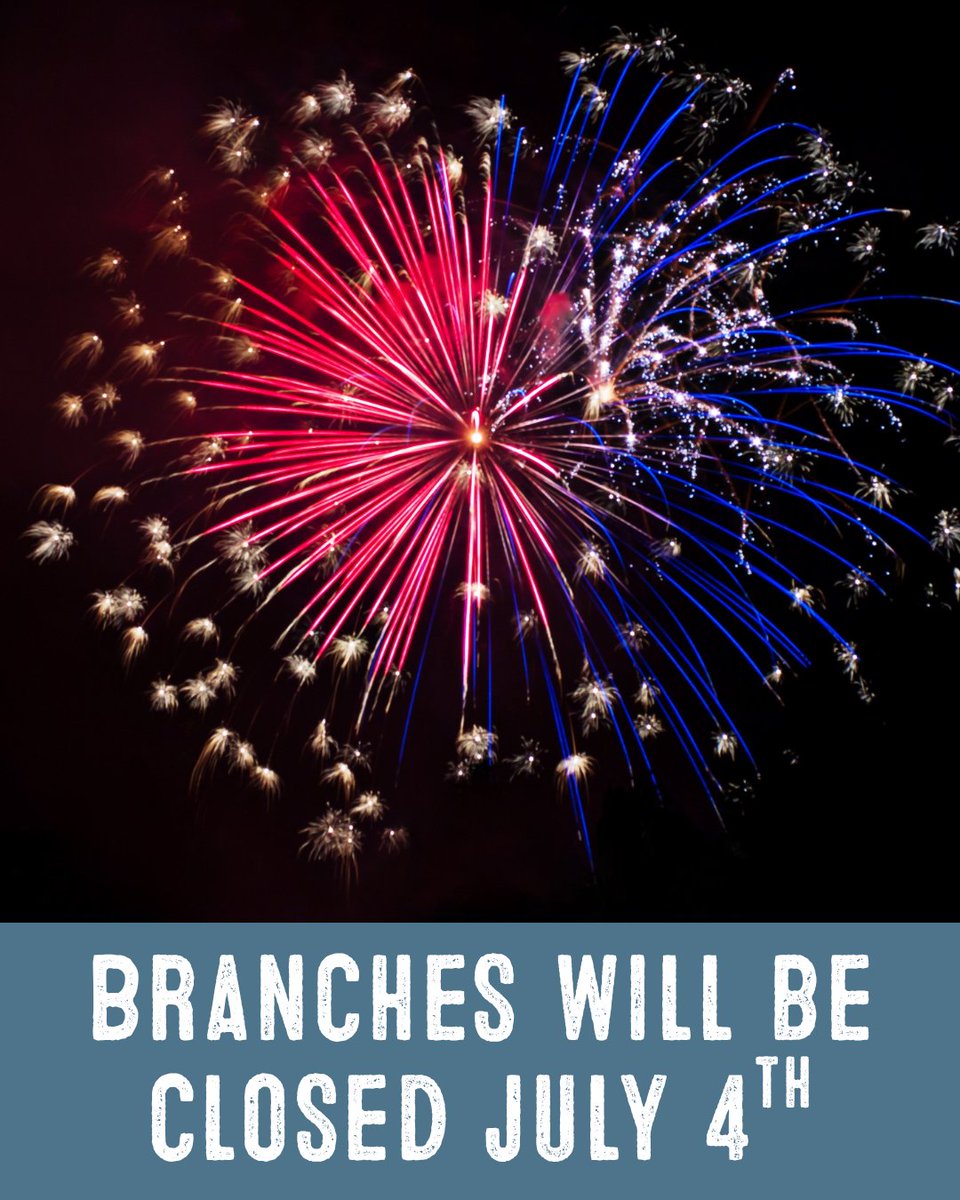 A reminder that our branches will be closed on Friday, July 4th. Online banking will still be available. Branches will be open for normal hours on Saturday.

Whether you are watching fireworks, traveling or enjoying the beautiful weather, stay safe and have fun!