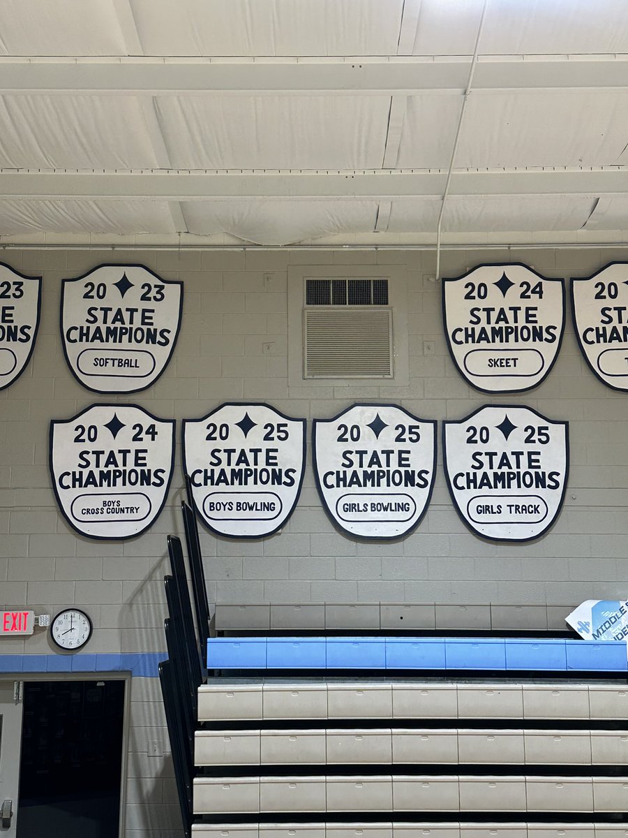 4 new shields joined the wall this week for our 2024-2025 State Championships! Shoutout to Ashley Lareau for continuing to make sure our Championship shields are looking good!