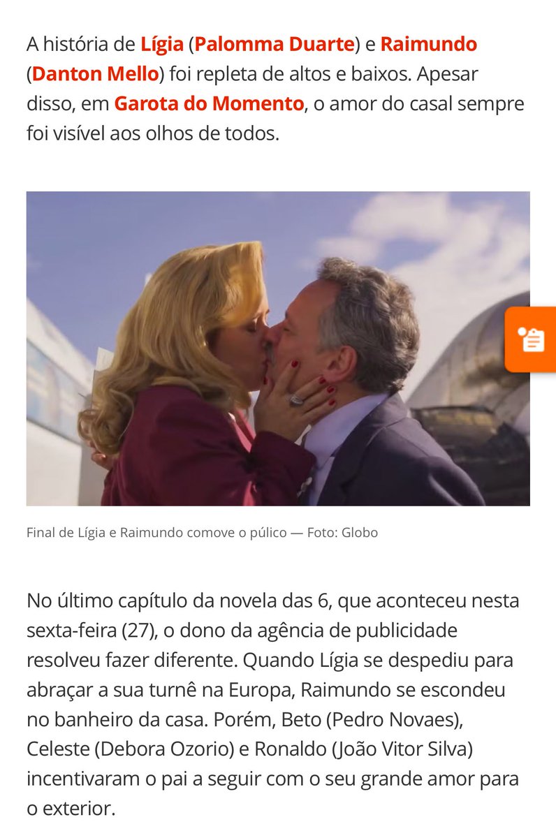 o gshow acabou de fazer uma matéria especial pra destacar o final de raimundo e ligia e ainda escreveu “um dos casais mais amados da trama”, MUGIA FOI GRANDE!

link: gshow.globo.com/novelas/garota…