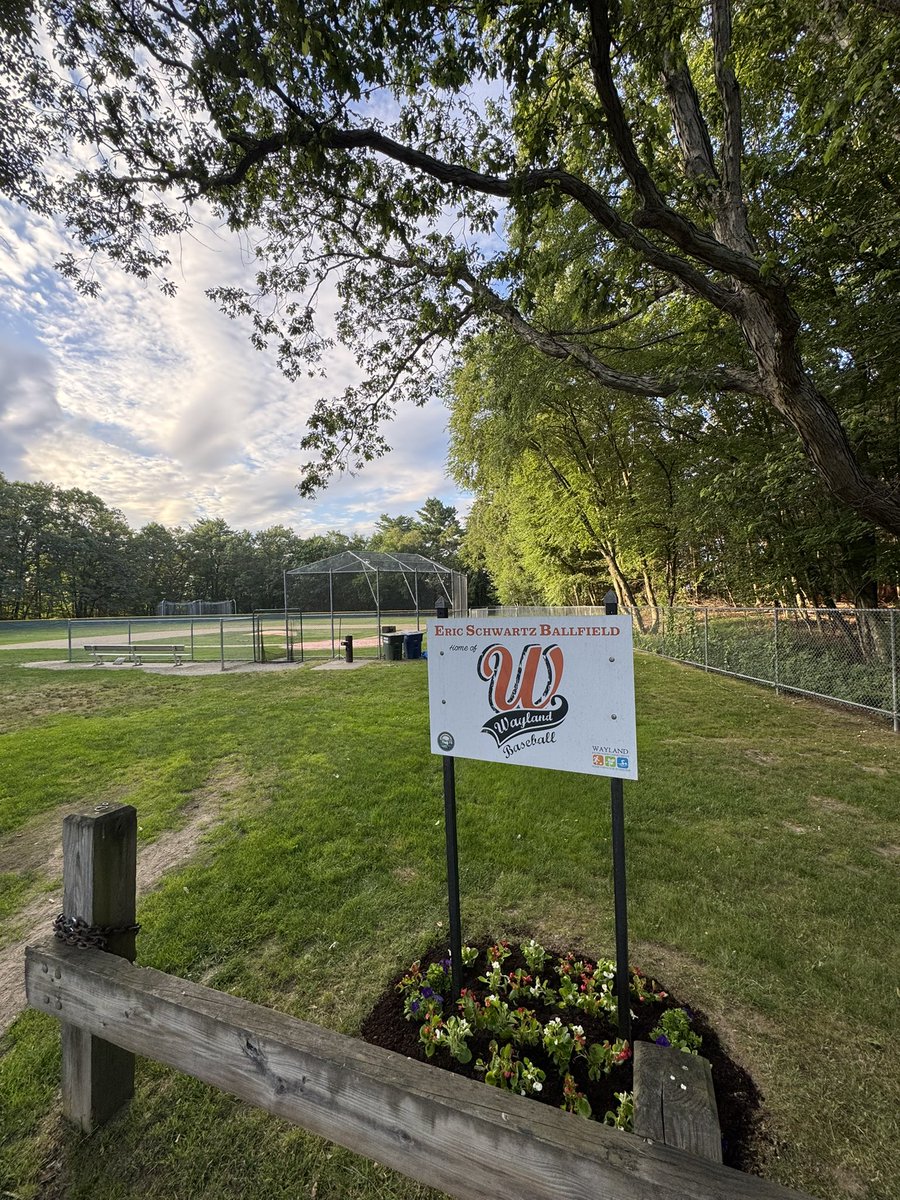 Planted some flowers at Eric Schwartz Field tonight as a late Father’s Day tradition. Perfect night for baseball… why’s there no baseball being played?! <a href="/WaylandLL/">Wayland Little League</a>