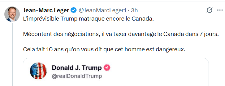 MoreauAgathe3's tweet image. Bon JHHHean-Marc Lég-her
Dit que Trump est dangereux...
Ben il se pourrait que ce soit les électeurs Canadiens
Qui ne sont pas trustables
Avec l'écoute assidue de LCN et RadCan
Et toutes personnes incapables d'impartialité