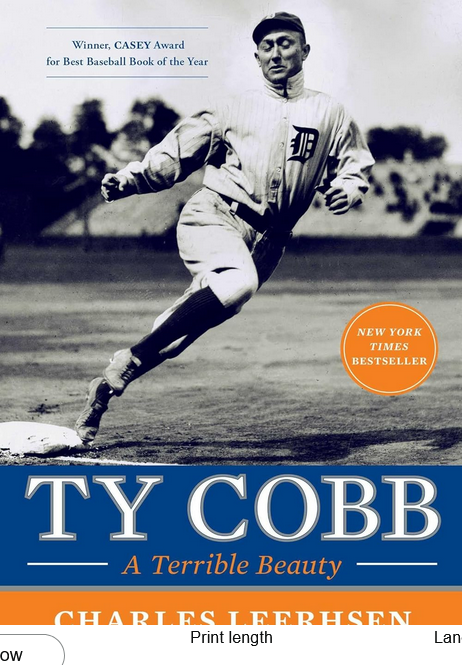 Exceptional writing!!
I suggest you read the book and form your own opinions.
"A clear-eyed portrayal of Cobb not as a tyrant and not as a saint. Leerhsen’s biography will give readers the opportunity to weigh fact and fiction, scrutinize conflicting testimony from family,