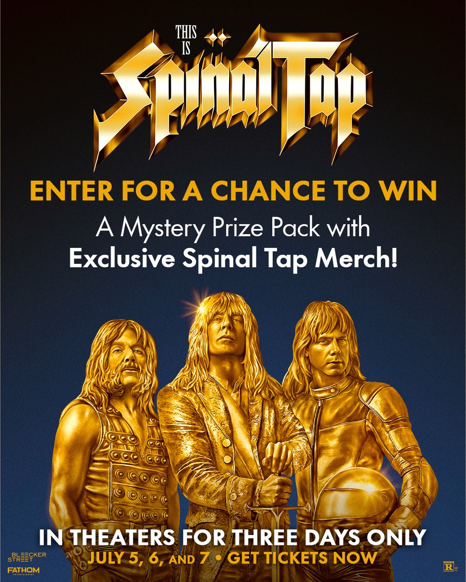 Spinal Tap 41st Anniversary Prize Pack Giveaway!

See Spinal Tap on the big screen at Golden Ticket Cinemas July 5-7 and enter to win a prize pack that goes to 11!

 Follow, Like, Share and Enter Below! 
bit.ly/4noTr92

#SpinalTap41 #GoldenTicketCinemas #Giveaway