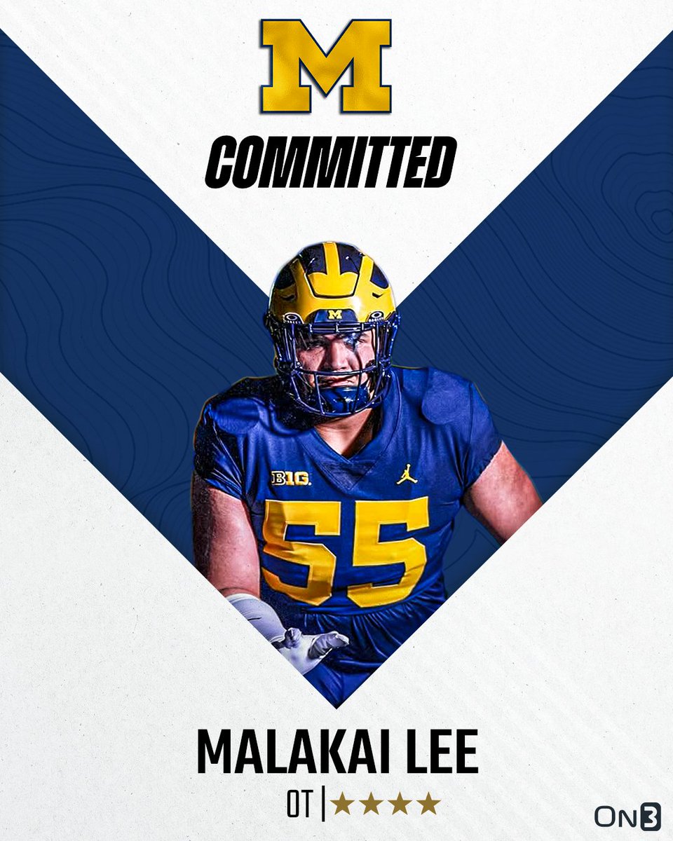 On3 Recruits (@on3recruits) on Twitter photo 🚨BREAKING🚨 4-star OT Malakai Lee has committed to Michigan〽️
Lee ranks No. 85 NATL. (No. 9 OT) in the 2026 On300.
More from <a href="/SWiltfong_/">Steve Wiltfong</a>: on3.com/news/michigan-… 🚨BREAKING🚨 4-star OT Malakai Lee has committed to Michigan〽️
Lee ranks No. 85 NATL. (No. 9 OT) in the 2026 On300.
More from <a href="/SWiltfong_/">Steve Wiltfong</a>: on3.com/news/michigan-…