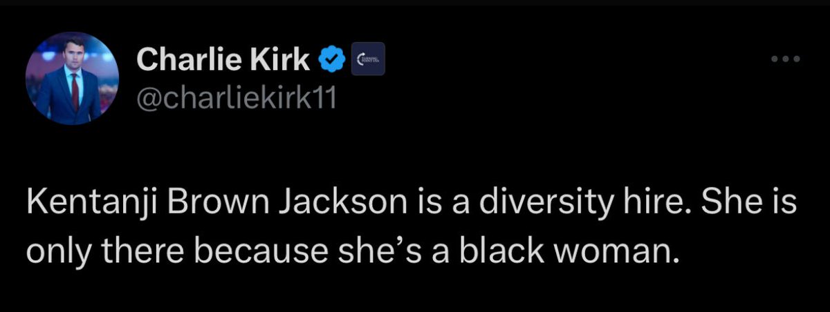 Ketanji graduated magna cum laude from Harvard. You dropped out of community college to cosplay as a fascist. “Diversity hire” is what racists say when a Black woman earns something they never could.