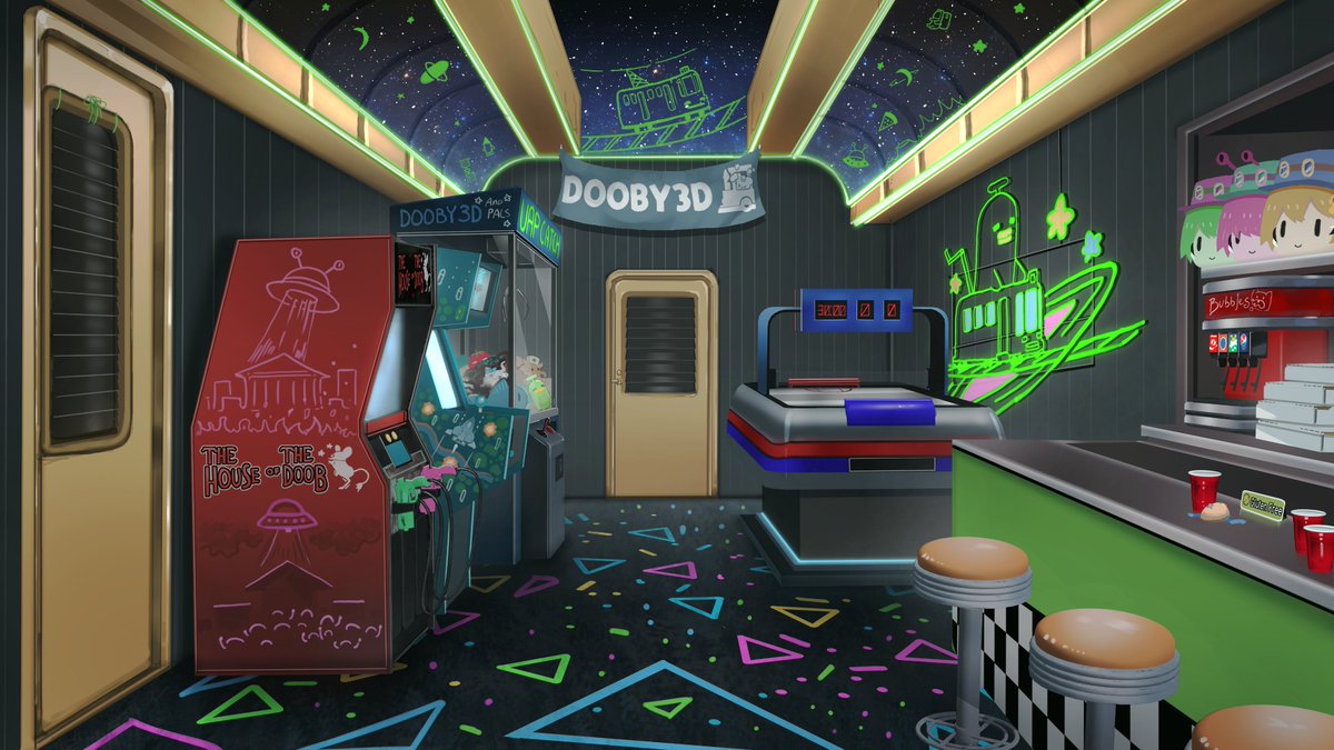 Anonamos_701's tweet image. I drew Dooby&apos;s new arcade train compartment!
Thanks for havin&apos; me and happy birthday! 💛🎂

#doobart