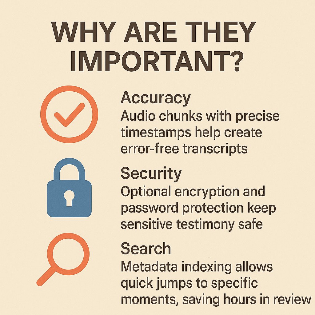 SpeechTextAI's tweet image. 🎙️ What are TRM files?
TRM files are proprietary audio data containers used by the legal industry to record court proceedings, depositions, and hearings. They store high-quality audio in small "chunks" and often include timestamps and metadata for accurate transcript alignment.