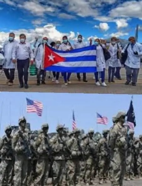 Aquí están las diferencias 👉De un lado #Cuba: Amor, esperanza, vida, salud
👉Del otro lado EEUU; Guerras, el  terror, la desolación, muerte, el odio 
#FidelPorSiempre "Médicos y no bombas"
#NoALaGuerra 
<a href="/DeZurdaTeam_/">DeZurdaTeam 📳</a>