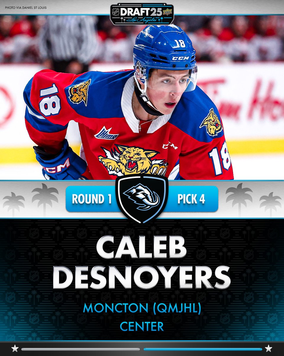 NHL (@nhl) on Twitter photo WELCOME TO UTAH! 👏
With the fourth overall pick, the <a href="/utahmammoth/">Utah Mammoth</a> have selected Caleb Desnoyers!
📺: 2025 Upper Deck #NHLDraft on <a href="/espn/">ESPN</a>, <a href="/ESPNPlus/">ESPN+</a>, <a href="/Sportsnet/">Sportsnet</a> and <a href="/TVASports/">TVA Sports</a> WELCOME TO UTAH! 👏
With the fourth overall pick, the <a href="/utahmammoth/">Utah Mammoth</a> have selected Caleb Desnoyers!
📺: 2025 Upper Deck #NHLDraft on <a href="/espn/">ESPN</a>, <a href="/ESPNPlus/">ESPN+</a>, <a href="/Sportsnet/">Sportsnet</a> and <a href="/TVASports/">TVA Sports</a>