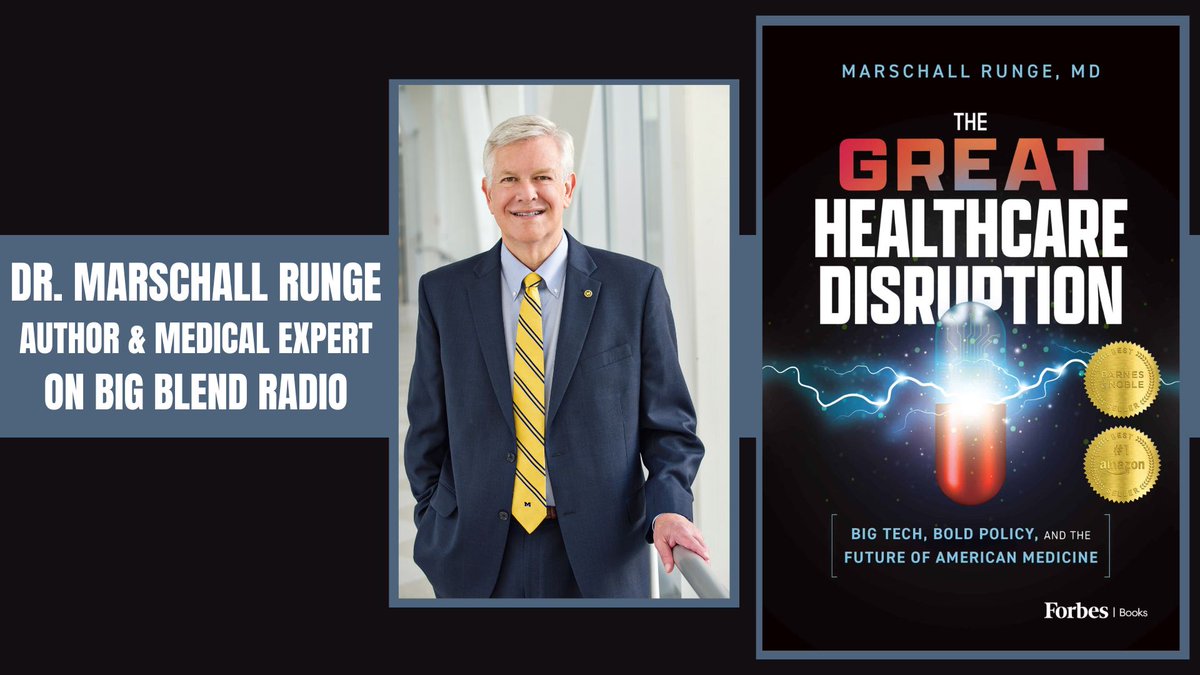 BigBlendMag's tweet image. Dr. Marschall Runge discusses his new book w/ @Forbes, &quot;The Great Healthcare Disruption: Big Tech, Bold Policy, and the Future of American Medicine.&quot; Episode on YouTube: youtu.be/y5w8wCy4qDE?fe… #HealthcareReform #health  #aiinmedtech #healthpodcast