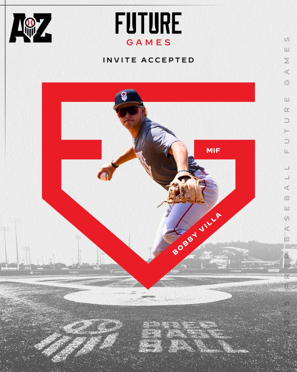 Prep Baseball Arizona (@prepbaseballaz) on Twitter photo 𝗙𝘂𝘁𝘂𝗿𝗲 𝗚𝗮𝗺𝗲𝘀 𝗜𝗻𝘃𝗶𝘁𝗲 𝗔𝗰𝗰𝗲𝗽𝘁𝗲𝗱: 𝗕𝗼𝗯𝗯𝘆 𝗩𝗶𝗹𝗹𝗮
'27 SS/2B Bobby Villa (<a href="/RVilla_9/">Robert “Bobby” Villa III</a>) has accepted his invite to the top uncommitted event in the country... the 2025 Future Games <a href="/LakePointSports/">LakePoint Sports</a>. #BeSeen
Fired up to have the No.1 '27 in AZ on board. 𝗙𝘂𝘁𝘂𝗿𝗲 𝗚𝗮𝗺𝗲𝘀 𝗜𝗻𝘃𝗶𝘁𝗲 𝗔𝗰𝗰𝗲𝗽𝘁𝗲𝗱: 𝗕𝗼𝗯𝗯𝘆 𝗩𝗶𝗹𝗹𝗮
'27 SS/2B Bobby Villa (<a href="/RVilla_9/">Robert “Bobby” Villa III</a>) has accepted his invite to the top uncommitted event in the country... the 2025 Future Games <a href="/LakePointSports/">LakePoint Sports</a>. #BeSeen
Fired up to have the No.1 '27 in AZ on board.