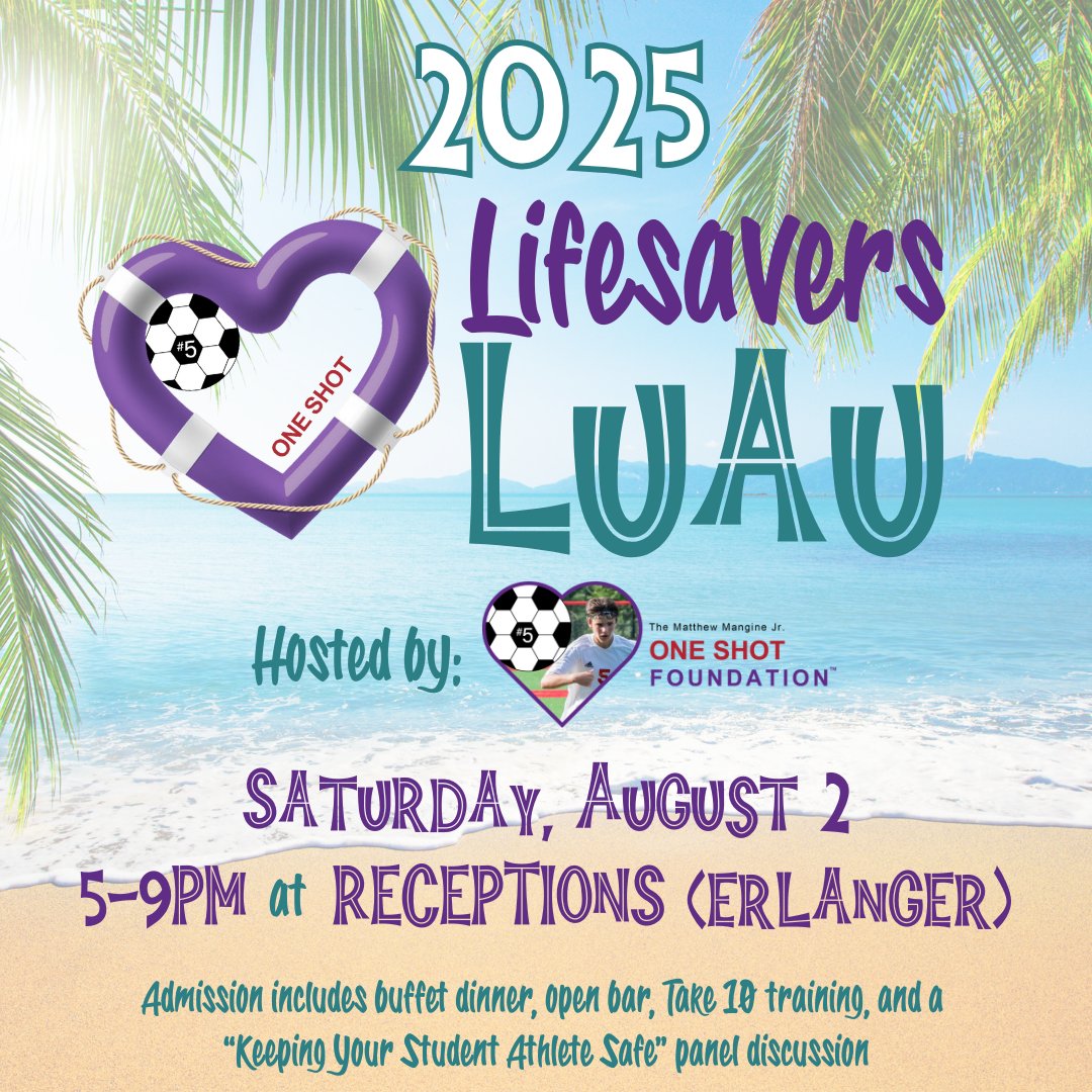 Join the One Shot Foundation for our inaugural Lifesavers Luau on August 2! 🏖️ Part educational  opportunity and part end-of-summer celebration, the event invites guests to learn more about keeping student athletes safe and measures they can take to be prepared in medical