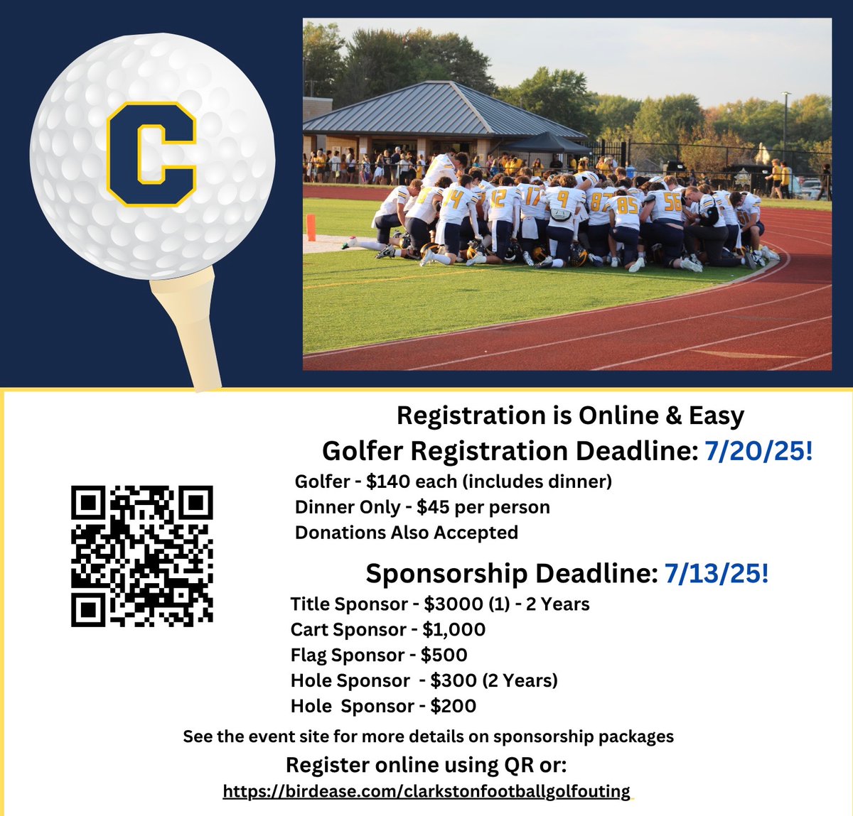 Our 2025 golf outing registration is up now including sponsorship packages! #ClarkstonFootball