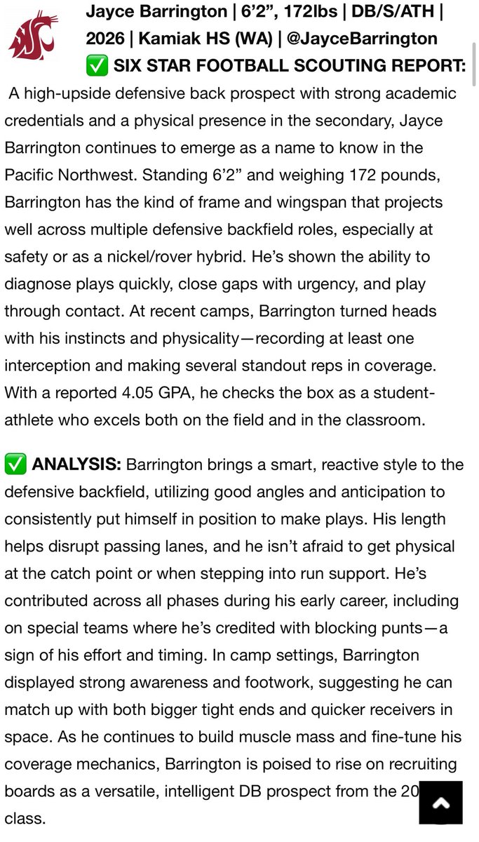 Jayce Barrington (@jaycebarrington) on Twitter photo Thank you <a href="/sixstarfootball/">Six Star Football | PLUS+</a> for the write up!
<a href="/PeteMenage/">Pete Menage</a> <a href="/CoachHauck17/">Robby Hauck</a> <a href="/CoachBRob5/">Byron Robinson Jr. “B-Rob”</a> <a href="/Coach_MBanks24/">Michael Banks</a> <a href="/CoachLenti5/">Matt Lenti</a> Thank you <a href="/sixstarfootball/">Six Star Football | PLUS+</a> for the write up!
<a href="/PeteMenage/">Pete Menage</a> <a href="/CoachHauck17/">Robby Hauck</a> <a href="/CoachBRob5/">Byron Robinson Jr. “B-Rob”</a> <a href="/Coach_MBanks24/">Michael Banks</a> <a href="/CoachLenti5/">Matt Lenti</a>