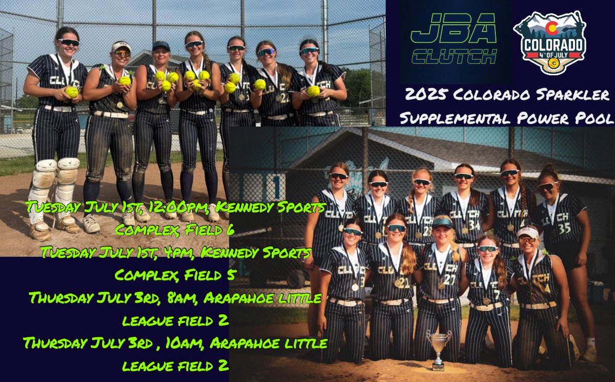 JBA Clutch 16 Nationals heading to Colorado for the second year in a row. 
We are playing in the Supplemental Power Pool.   
Come check out my amazing teammates.
#BeClutch