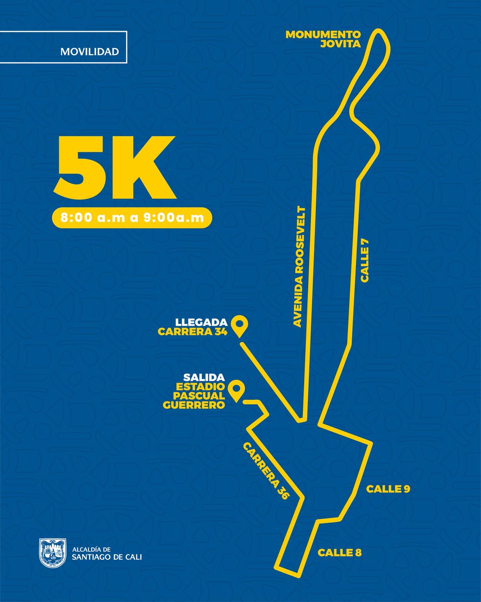 🏃‍♀️Este domingo es la #MediaMaratónCali2025

Corredores y deportistas recorrerán 21K, 10K y 5K desde el Pascual Guerrero.
🛑 Habrá cierres viales de 5:00 a.m. a 10:00 a.m. en puntos clave de la ciudad.
Planea tu ruta. #MovilidadCali