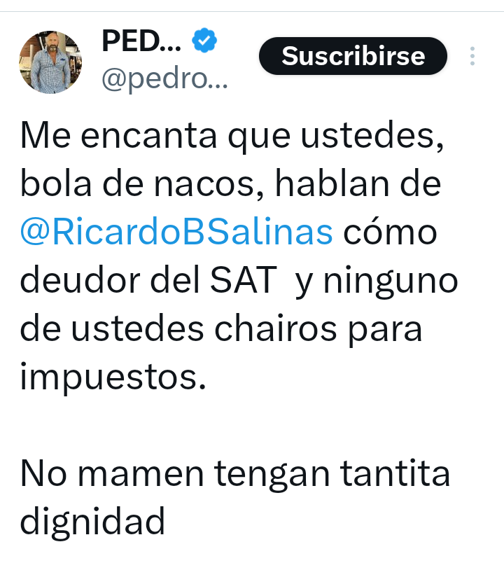 Sr. Jauregui (@conla4t2024) on Twitter photo La perriz <a href="/pedroferriz3/">PEDRO FERRIZ</a>
Piensa que solo los que hacen declaraciones de impuestos son los únicos que los pagan
Cada día más estupido La perriz <a href="/pedroferriz3/">PEDRO FERRIZ</a>
Piensa que solo los que hacen declaraciones de impuestos son los únicos que los pagan
Cada día más estupido