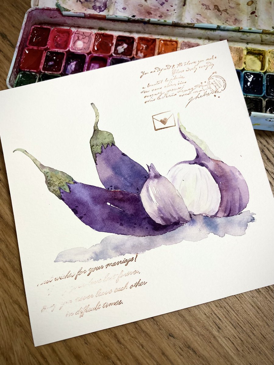 DingpingCn's tweet image. 昨日買ったナスと玉ねぎがあるよ。
#watercolorpainting #art #watercolor #watercolorart #drawingart #水彩画
