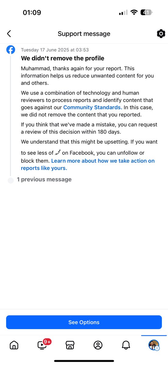 At_if94's tweet photo. Hey @Meta @facebook 
Someone made a fake profile using my name and photo, scamming people, and you REFUSE to take it down. I’ve reported it over and over (see screenshots), and your pathetic system says it “doesn’t go against community standards”? https://t.co/jcOO7EilTT