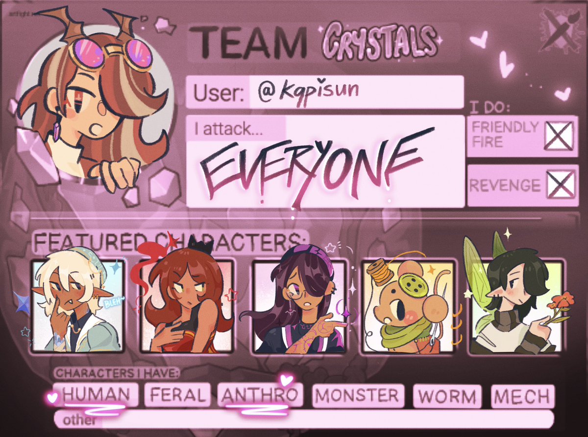 kqpisun's tweet image. Joining again this year!! I’ll be more active let’s go team Crystal! 💖
#artfight2025 #artfight