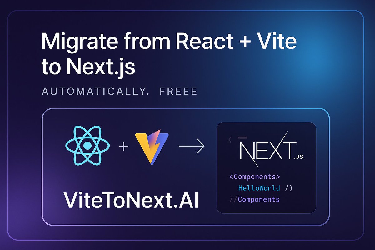 Digitaldev24856's tweet image. I just built a tool that automatically converts a React + Vite app into a Next.js project. ⚙️

No config. No boilerplate. Just paste your code and get a working App Router structure with SSR/SSG.

Why? Because manual migration sucks. ↓