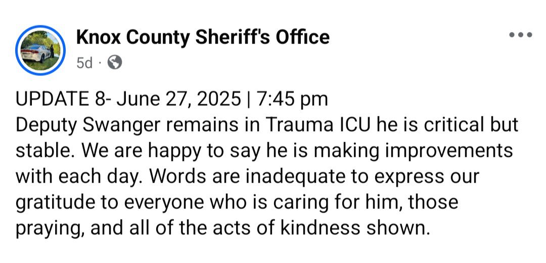 Still praying for #officerswagger and #knoxcounty for his recovery, a lot of us thinking bout you and your family brother! Please get better #oplive @knoxcountysheriff